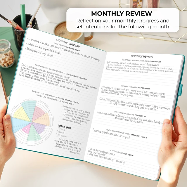 Alt view image 5 of 6 - Planner PRO Hourly, Undated Weekly & Monthly, Dark Teal 8.5x11" daily planner with time slots, Eco leather cover, Stickers, 120gsm paper, Work schedule organizer, Appointment book