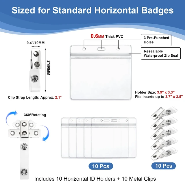 Alt view image 2 of 7 - Horizontal ID Badge Holders with Metal Clips 100 Pack ID Card Holder Clear Plastic Waterproof Name Tag Holders for Convention Festival Corporate Staff School Hospitcal Trade Show Event Visitor