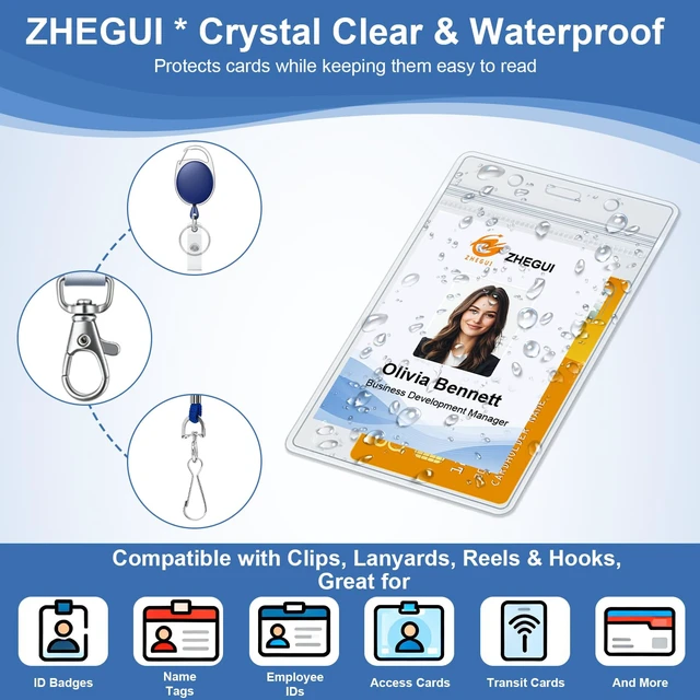 Alt view image 5 of 7 - Vertical ID Badge Holders 100 Pack with Metal Clips Clear Waterproof PVC Bulk Plastic ID Holder for Convention Festival Corporate Team School Tournament Volunteer and Large Event Registration