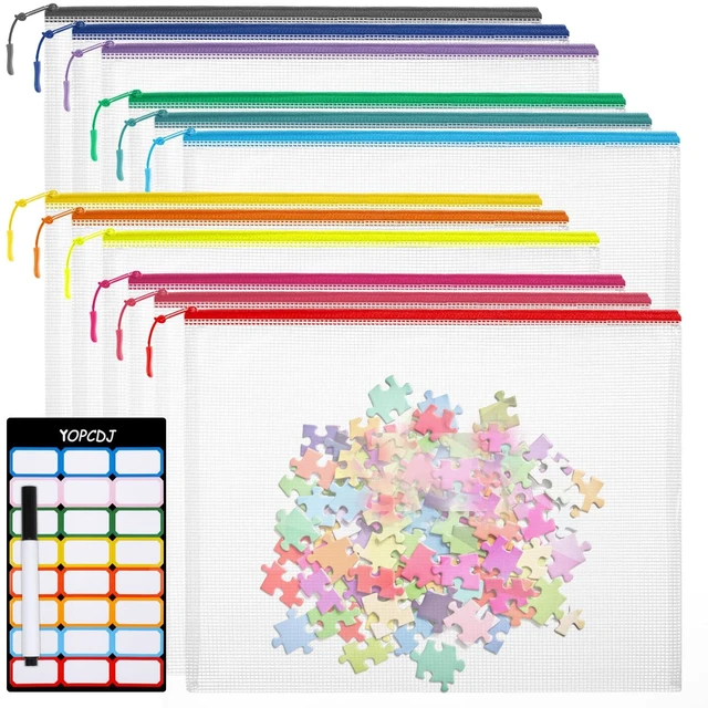Main image of 12pcs Mesh Zipper Pouch Bags, Extra Large A3 Puzzle Bag for Organizing, 12 Colors, 12 Packs, Classroom Must Have Storage Bag, File Bags for School, Board Games and Office Supplies