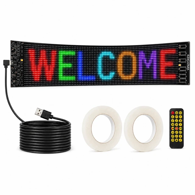 Main image of 36 x 8 Inch Programmable LED Sign for Storefront Windows Flexible full-color LED matrix panel for text, pixel art, animations, sound-reactive effects, and quick remote presets