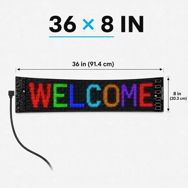 Alt view image 2 of 7 - 36 x 8 Inch Programmable LED Sign for Storefront Windows Flexible full-color LED matrix panel for text, pixel art, animations, sound-reactive effects, and quick remote presets