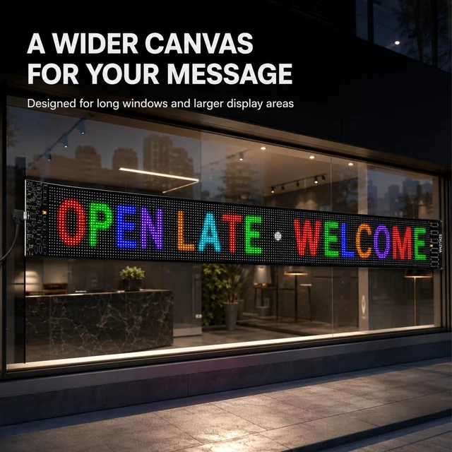 Alt view image 3 of 7 - 36 x 8 Inch Programmable LED Sign for Storefront Windows Flexible full-color LED matrix panel for text, pixel art, animations, sound-reactive effects, and quick remote presets