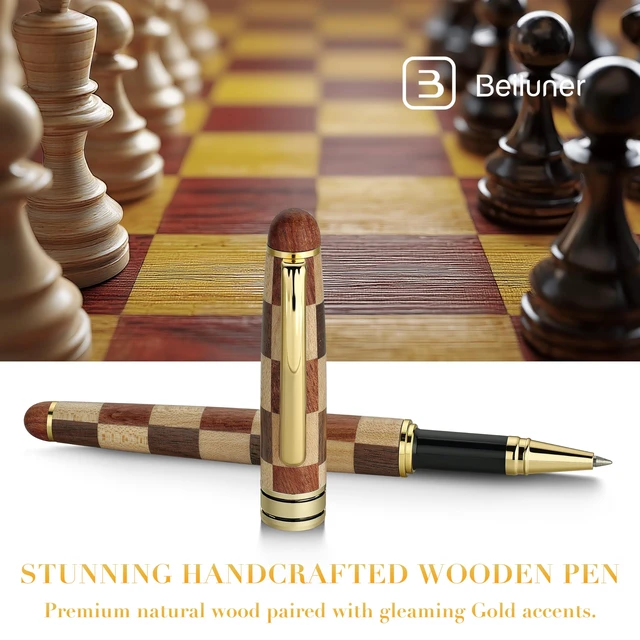 Alt view image 2 of 7 - Luxury Wood Rollerball Pen Set, Chess Style with Gold Finish Elegant Fancy Nice Gift Pen Set for Signature Executive Writing Office Supplies - Gift Boxed with Extra Refills (Black)