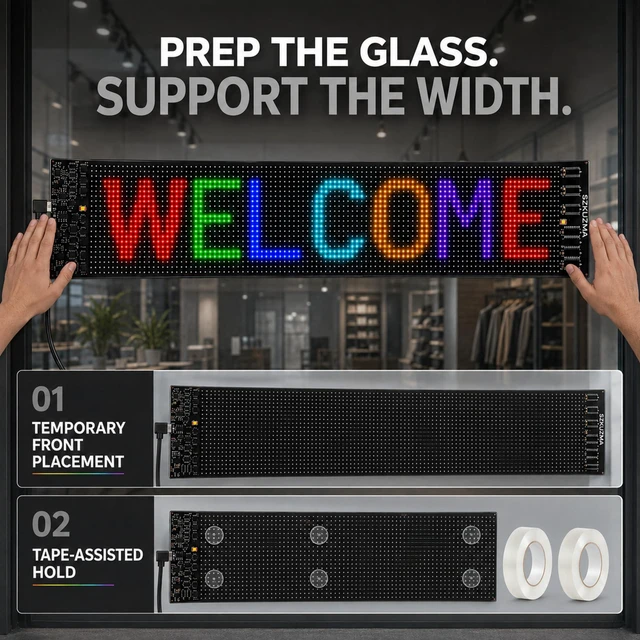 Alt view image 7 of 7 - 36 x 8 Inch Programmable LED Sign for Storefront Windows Flexible full-color LED matrix panel for text, pixel art, animations, sound-reactive effects, and quick remote presets