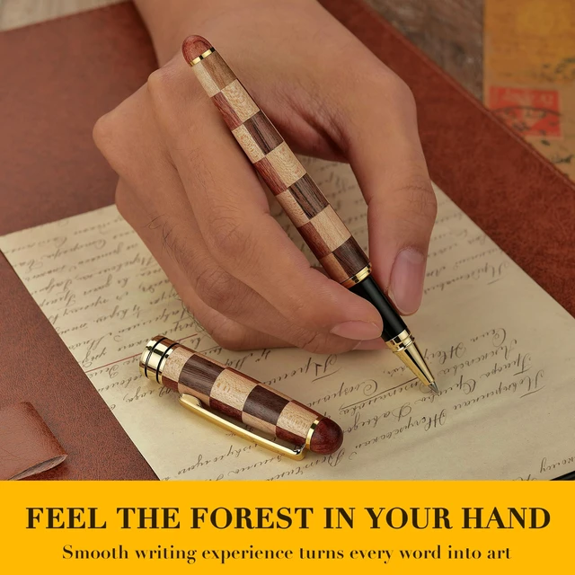 Alt view image 4 of 7 - Luxury Wood Rollerball Pen Set, Chess Style with Gold Finish Elegant Fancy Nice Gift Pen Set for Signature Executive Writing Office Supplies - Gift Boxed with Extra Refills (Black)