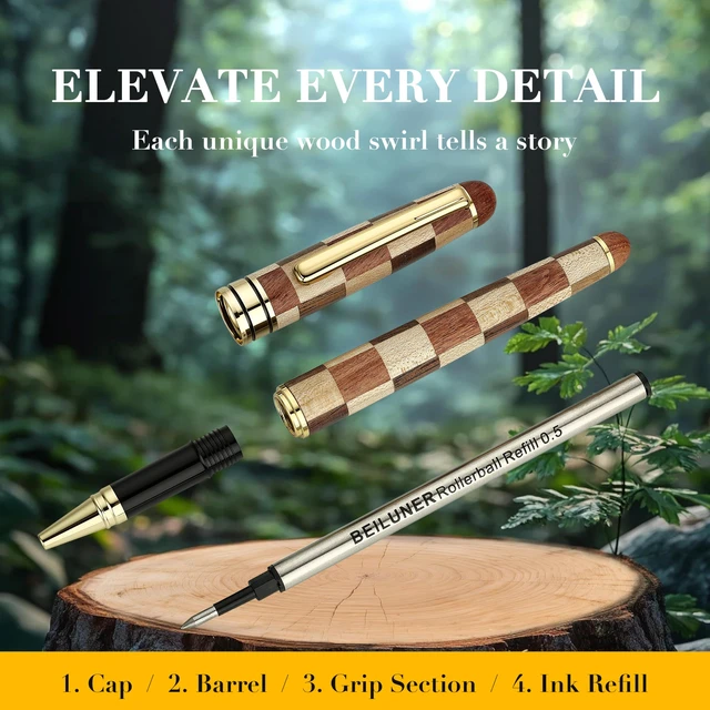 Alt view image 6 of 7 - Luxury Wood Rollerball Pen Set, Chess Style with Gold Finish Elegant Fancy Nice Gift Pen Set for Signature Executive Writing Office Supplies - Gift Boxed with Extra Refills (Black)
