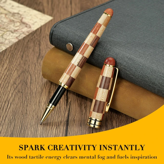Alt view image 7 of 7 - Luxury Wood Rollerball Pen Set, Chess Style with Gold Finish Elegant Fancy Nice Gift Pen Set for Signature Executive Writing Office Supplies - Gift Boxed with Extra Refills (Black)