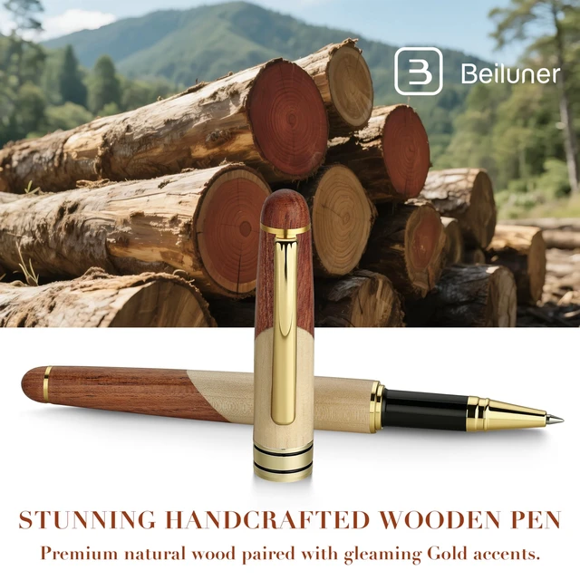 Alt view image 2 of 7 - Luxury Wood Rollerball Pen Writing Set,Maple with Gold Finish Elegant Fancy Nice Gift Set for Signature Calligraphy Office Fancy Nice Supplies - Christmas Gift Boxed Extra Refills (Black)