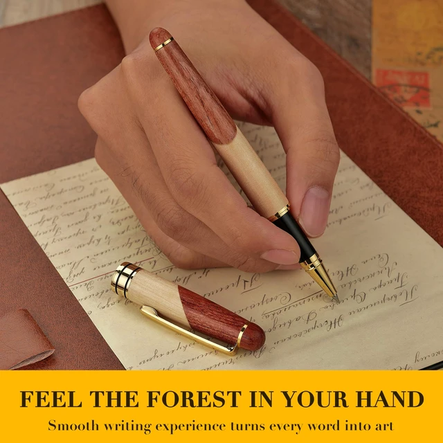 Alt view image 4 of 7 - Luxury Wood Rollerball Pen Writing Set,Maple with Gold Finish Elegant Fancy Nice Gift Set for Signature Calligraphy Office Fancy Nice Supplies - Christmas Gift Boxed Extra Refills (Black)