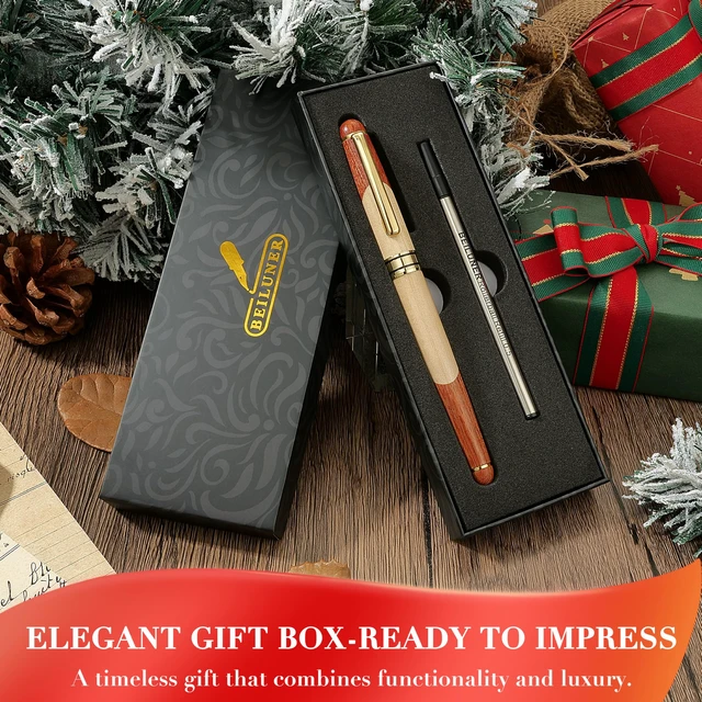 Alt view image 7 of 7 - Luxury Wood Rollerball Pen Writing Set,Maple with Gold Finish Elegant Fancy Nice Gift Set for Signature Calligraphy Office Fancy Nice Supplies - Christmas Gift Boxed Extra Refills (Black)