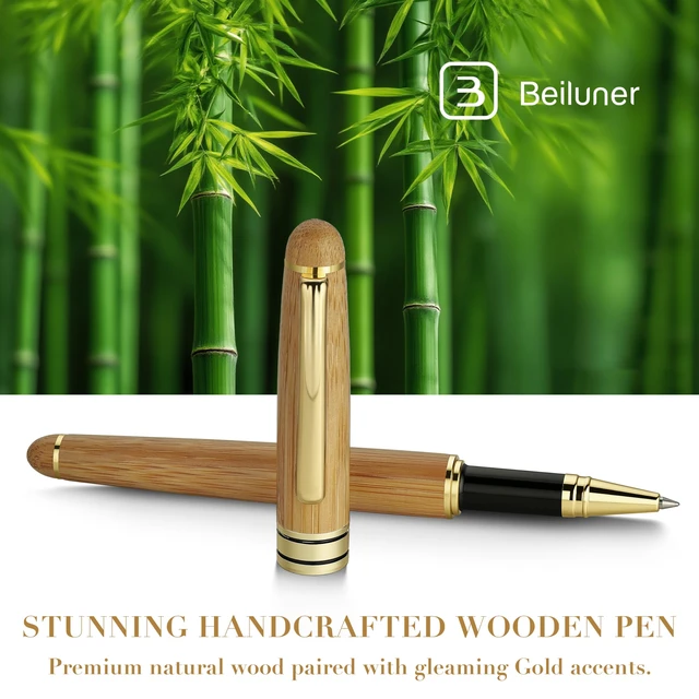 Alt view image 2 of 7 - Wood Rollerball Pen Writing Set, Elegant,Bamboo with Gold Finish Elegant Nature Nice Pen Set for Signature Executive Office Fancy Writing Supplies-Christmas Gift Boxed Extra Refills (Black)