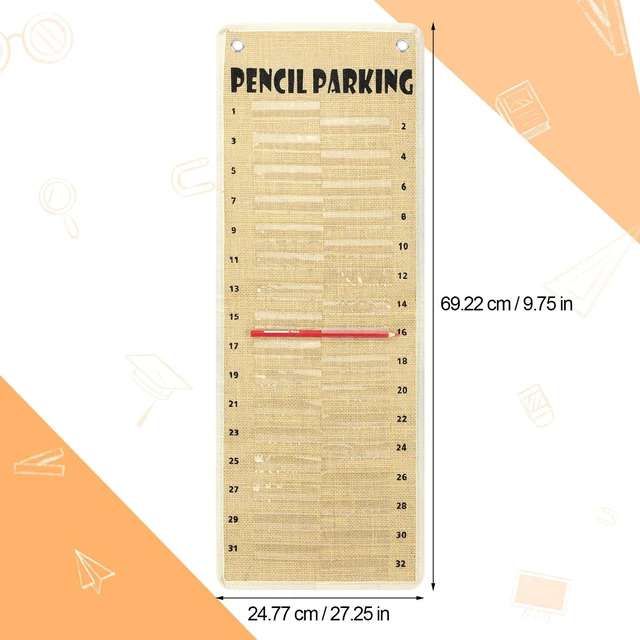 Alt view image 3 of 7 - Pencil Parking Pocket Chart, Classroom Wall Organizer, Rustic Hanging Pencil Dispenser Holder, 32 Numbered Clear Slots, Magnetic Strip & Grommets, Student Back to School Supplies