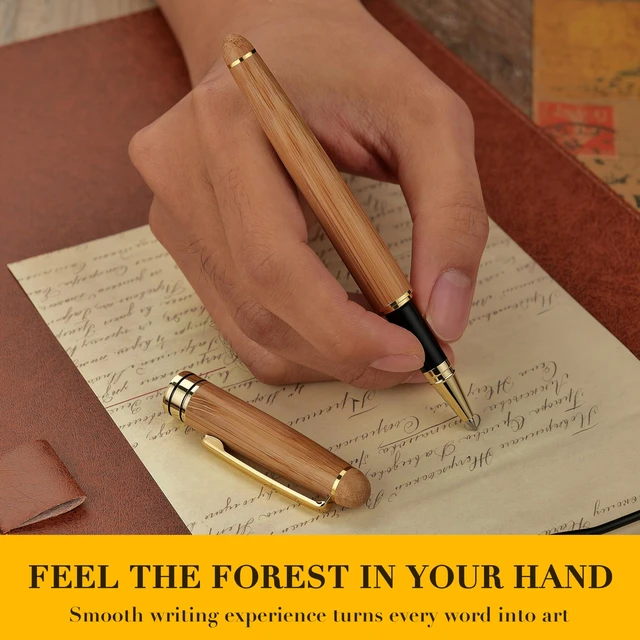Alt view image 4 of 7 - Wood Rollerball Pen Writing Set, Elegant,Bamboo with Gold Finish Elegant Nature Nice Pen Set for Signature Executive Office Fancy Writing Supplies-Christmas Gift Boxed Extra Refills (Black)