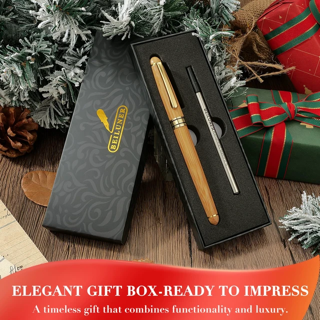Alt view image 7 of 7 - Wood Rollerball Pen Writing Set, Elegant,Bamboo with Gold Finish Elegant Nature Nice Pen Set for Signature Executive Office Fancy Writing Supplies-Christmas Gift Boxed Extra Refills (Black)