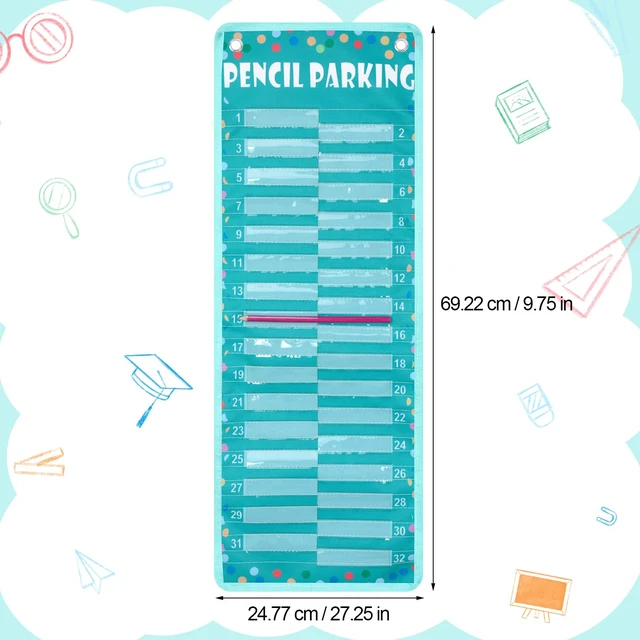 Alt view image 3 of 7 - Pencil Parking Pocket Chart, Classroom Wall Organizer, Bright Hanging Pencil Dispenser Holder, 32 Numbered Clear Slots, Magnetic Strip & Grommets, Student Back to School Supplies