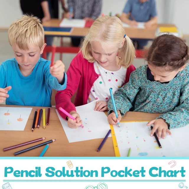Alt view image 7 of 7 - Pencil Parking Pocket Chart, Classroom Wall Organizer, Bright Hanging Pencil Dispenser Holder, 32 Numbered Clear Slots, Magnetic Strip & Grommets, Student Back to School Supplies