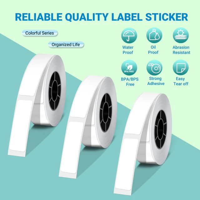 Alt view image 3 of 7 - Genuine X1 Label Maker Tape, 12×40mm, 3-Roll, White Pre-cut Thermal Labels, Easy Tear off, BPA-Free, Strong Adhesion, Water-Proof & Oil-Proof, Great for School, Office, Home