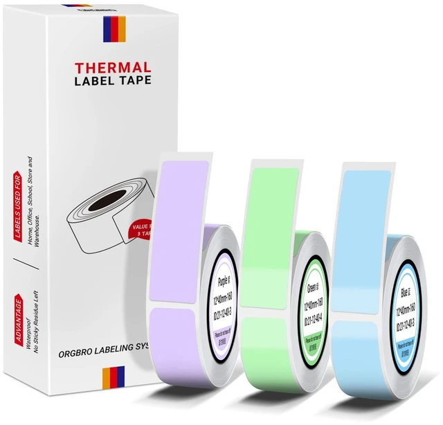 Main image of Genuine X1 Label Maker Tape, 12×40mm, 3-Roll, Green/Purple/Blue Pre-cut Thermal Labels, Easy Tear off, BPA-Free, Strong Adhesion, Water-Proof & Oil-Proof, Great for School, Office, Home