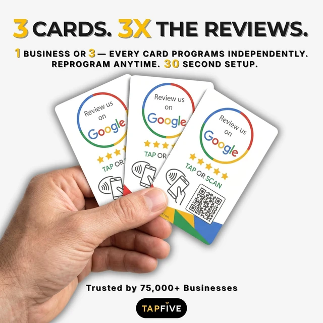Alt view image 2 of 7 - Google Review Tap Cards (3-Pack) by TapFive - Tap for Instant Reviews - All Phones Compatible - Reusable Smart Tap NFC & QR - Boost Business Reviews - Powered by TapFive (3 Card Pack)
