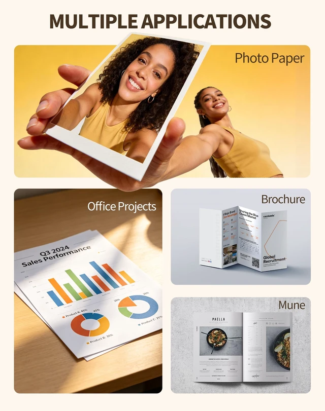 Alt view image 5 of 7 - 135gsm Glossy Inkjet Flyer Paper, Single-Sided (100, 8.5x11) Lightweight 135gsm quick-dry sheets for dye ink printing, chip bags, brochures, menus, party favors, and candy wrappers