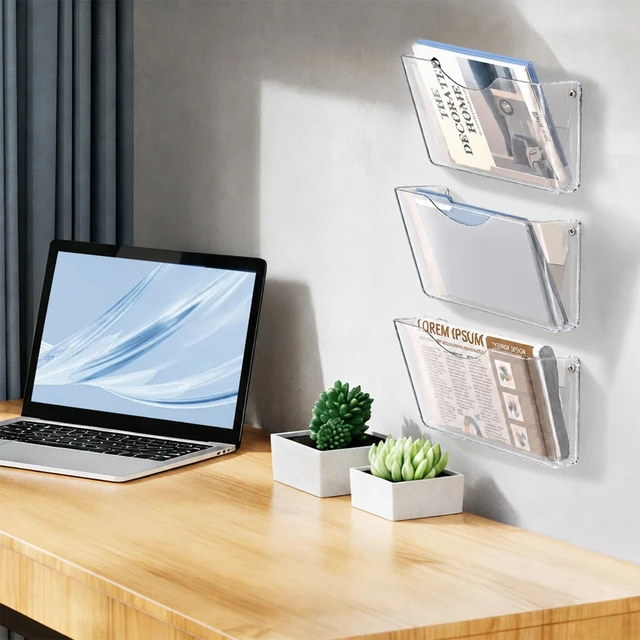 Alt view image 2 of 7 - Clear Acrylic Wall File Holder, 6 Pack Wall Mount Single Pocket Organizer One-piece design, no assembly needed, screws not included, ideal for mail magazines folders office home classroom use