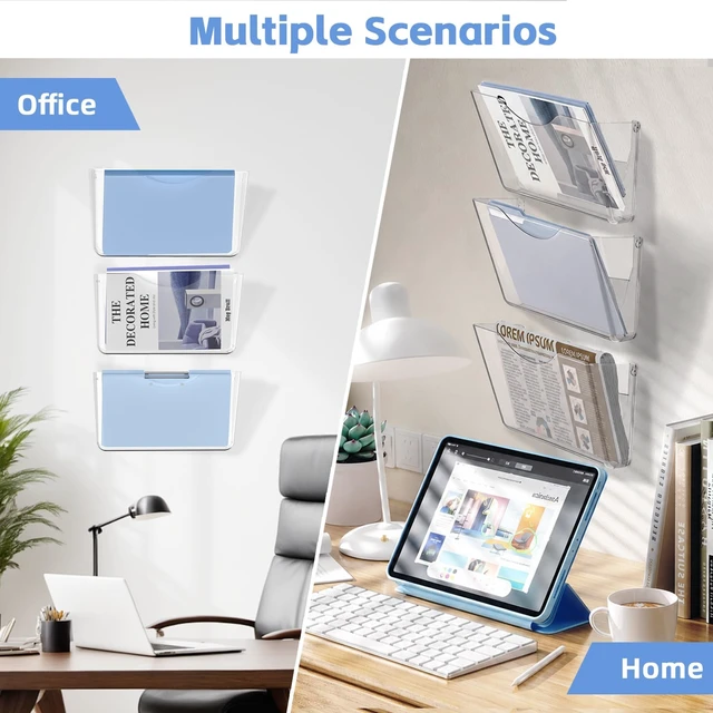Alt view image 6 of 7 - Clear Acrylic Wall File Holder, 6 Pack Wall Mount Single Pocket Organizer One-piece design, no assembly needed, screws not included, ideal for mail magazines folders office home classroom use