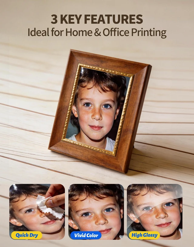 Alt view image 7 of 7 - 135gsm Glossy Inkjet Flyer Paper, Single-Sided (100, 8.5x11) Lightweight 135gsm quick-dry sheets for dye ink printing, chip bags, brochures, menus, party favors, and candy wrappers
