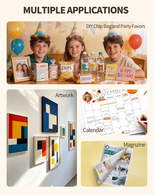 Alt view image 6 of 7 - 135gsm Glossy Inkjet Flyer Paper, Single-Sided (100, 8.5x11) Lightweight 135gsm quick-dry sheets for dye ink printing, chip bags, brochures, menus, party favors, and candy wrappers