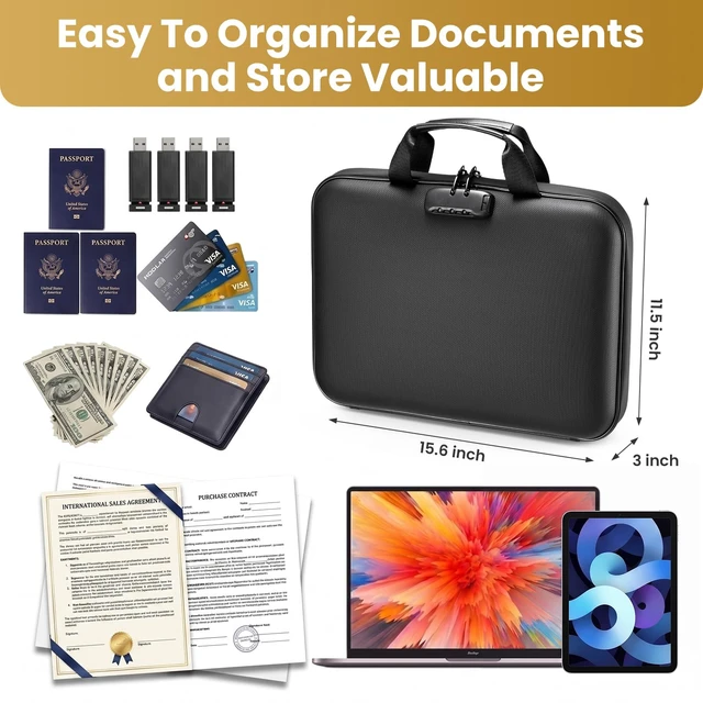 Alt view image 3 of 7 - Fireproof Document Box with Lock, Hard case Fireproof File Organizer with 13 Pocket Accordion File Folders, Portable Safe Box