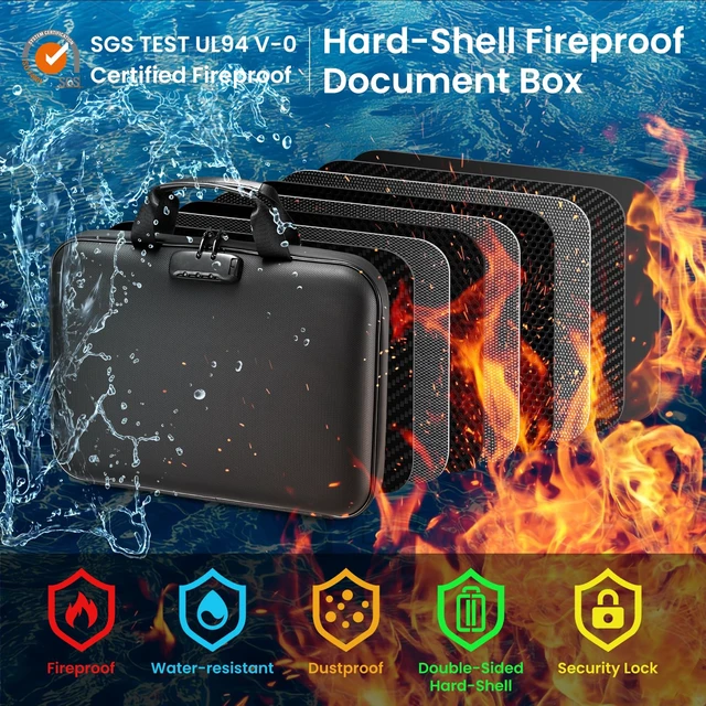 Alt view image 4 of 7 - Fireproof Document Box with Lock, Hard case Fireproof File Organizer with 13 Pocket Accordion File Folders, Portable Safe Box