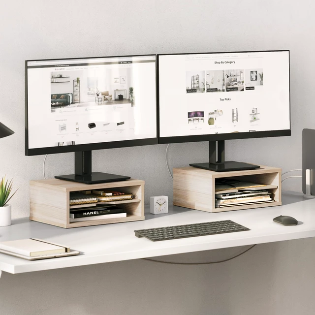 Alt view image 4 of 7 - 2-Tier Wooden Desk Organizer, Office Desk Organization, Mail Sorter, Paper Tray, File Folder Holder, Desktop Paper Organizer, Desk Organizers and Accessories, Natural Wood