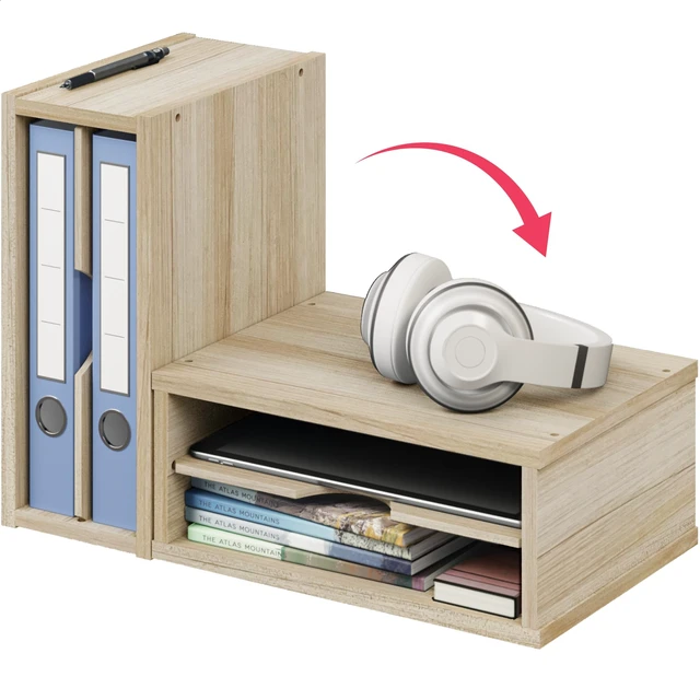 Alt view image 6 of 7 - 2-Tier Wooden Desk Organizer, Office Desk Organization, Mail Sorter, Paper Tray, File Folder Holder, Desktop Paper Organizer, Desk Organizers and Accessories, Natural Wood