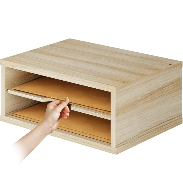Alt view image 7 of 7 - 2-Tier Wooden Desk Organizer, Office Desk Organization, Mail Sorter, Paper Tray, File Folder Holder, Desktop Paper Organizer, Desk Organizers and Accessories, Natural Wood