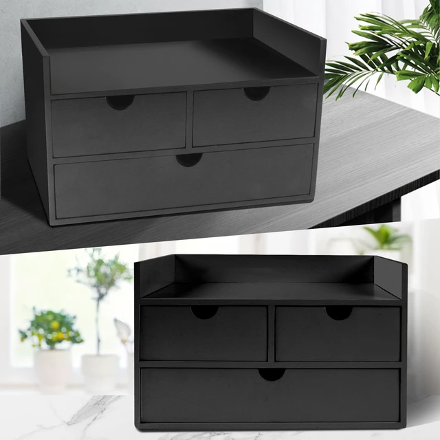 Alt view image 3 of 7 - Bamboo Desk Organizer 3 Drawer with Shelf, Countertop Organizer with Drawers Makeup Storage Drawer 3 Drawers Tabletop Storage Organization Box Home Office WorkspaceBlack