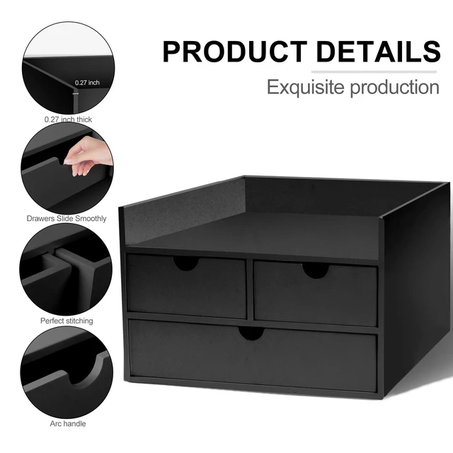 Alt view image 6 of 7 - Bamboo Desk Organizer 3 Drawer with Shelf, Countertop Organizer with Drawers Makeup Storage Drawer 3 Drawers Tabletop Storage Organization Box Home Office WorkspaceBlack