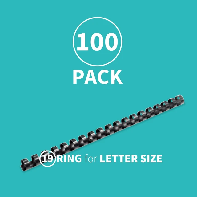 Alt view image 2 of 7 - Plastic Binding Comb Spines, 1/2 Inch, 19 Ring, Black, 100 Pack Plastic Binding Combs, 1/2 Inch Diameter, 90 Sheet Capacity, for Letter Size, for Students and Coworkers