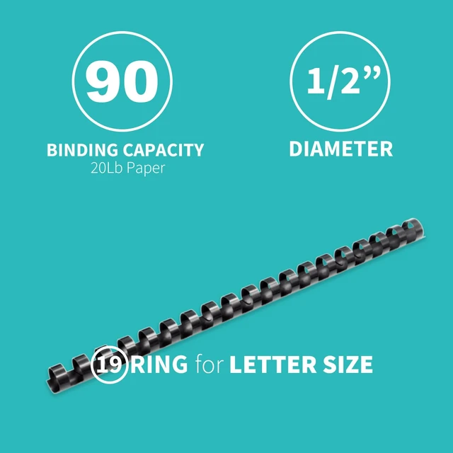 Alt view image 4 of 7 - Plastic Binding Comb Spines, 1/2 Inch, 19 Ring, Black, 100 Pack Plastic Binding Combs, 1/2 Inch Diameter, 90 Sheet Capacity, for Letter Size, for Students and Coworkers