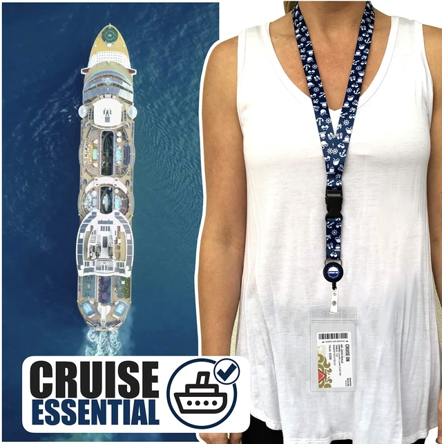 Alt view image 2 of 7 - Lanyards for Ship Cards & ID Holder (2 Pack), White & Blue Waterproof Key Card Holder, Retractable Detachable Badge Clip, Fits All Ship Cards, Essentials for Travel & Vacation