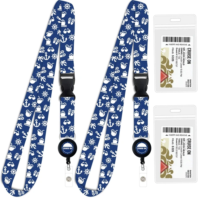 Main image of Lanyards for Ship Cards & ID Holder (2 Pack), White & Blue Waterproof Key Card Holder, Retractable Detachable Badge Clip, Fits All Ship Cards, Essentials for Travel & Vacation