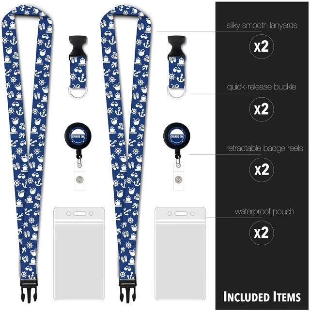 Alt view image 3 of 7 - Lanyards for Ship Cards & ID Holder (2 Pack), White & Blue Waterproof Key Card Holder, Retractable Detachable Badge Clip, Fits All Ship Cards, Essentials for Travel & Vacation