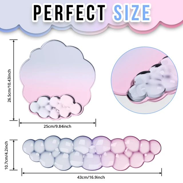 Alt view image 2 of 6 - Gel Keyboard and Mouse Wrist Rest Set for Computer, Gradient Pink Cloud Mouse Pad with Wrist Rest, Ergonomic Design, Waterproof, Non-Slip, Easy to Clean, Typing Comfort for Office and Gaming