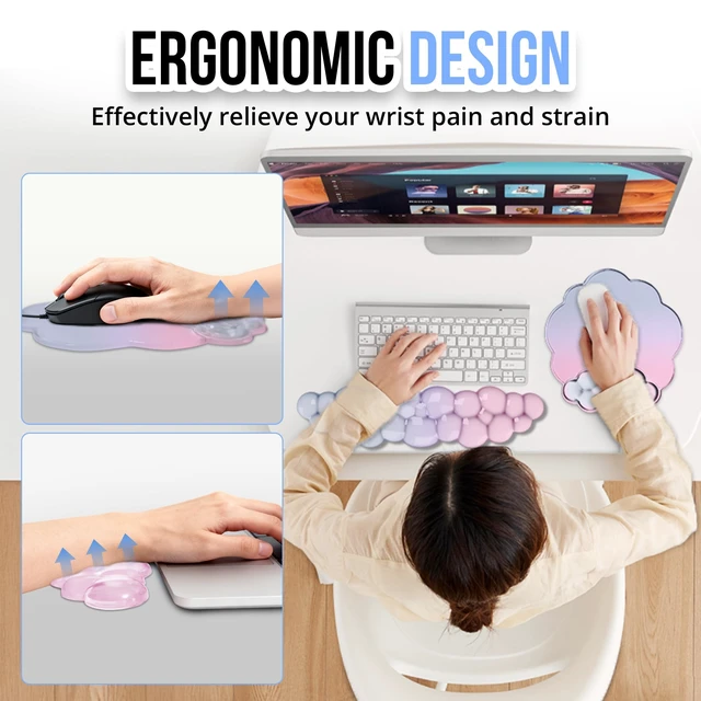 Alt view image 5 of 6 - Gel Keyboard and Mouse Wrist Rest Set for Computer, Gradient Pink Cloud Mouse Pad with Wrist Rest, Ergonomic Design, Waterproof, Non-Slip, Easy to Clean, Typing Comfort for Office and Gaming
