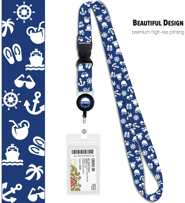 Alt view image 5 of 7 - Lanyards for Ship Cards & ID Holder (2 Pack), White & Blue Waterproof Key Card Holder, Retractable Detachable Badge Clip, Fits All Ship Cards, Essentials for Travel & Vacation