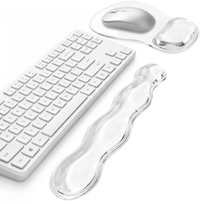 Main image of Gel Keyboard and Mouse Wrist Rest Set for Computer, Clear Wavy Mouse Pad with Wrist Rest, Ergonomic Design, Waterproof, Non-Slip, Easy to Clean, Typing Comfort for Office and Gaming