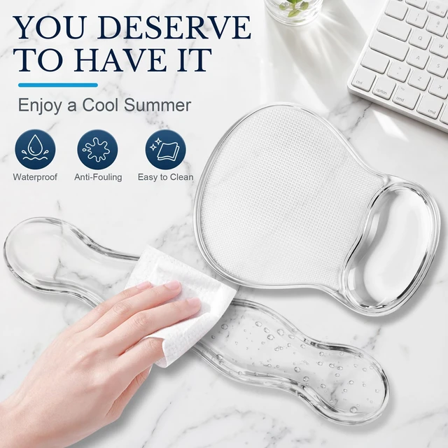 Alt view image 4 of 7 - Gel Keyboard and Mouse Wrist Rest Set for Computer, Clear Wavy Mouse Pad with Wrist Rest, Ergonomic Design, Waterproof, Non-Slip, Easy to Clean, Typing Comfort for Office and Gaming