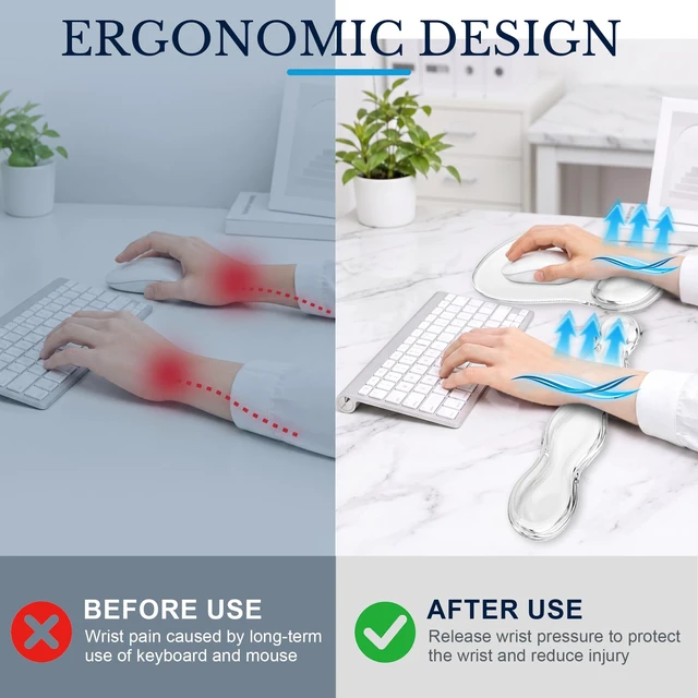 Alt view image 5 of 7 - Gel Keyboard and Mouse Wrist Rest Set for Computer, Clear Wavy Mouse Pad with Wrist Rest, Ergonomic Design, Waterproof, Non-Slip, Easy to Clean, Typing Comfort for Office and Gaming