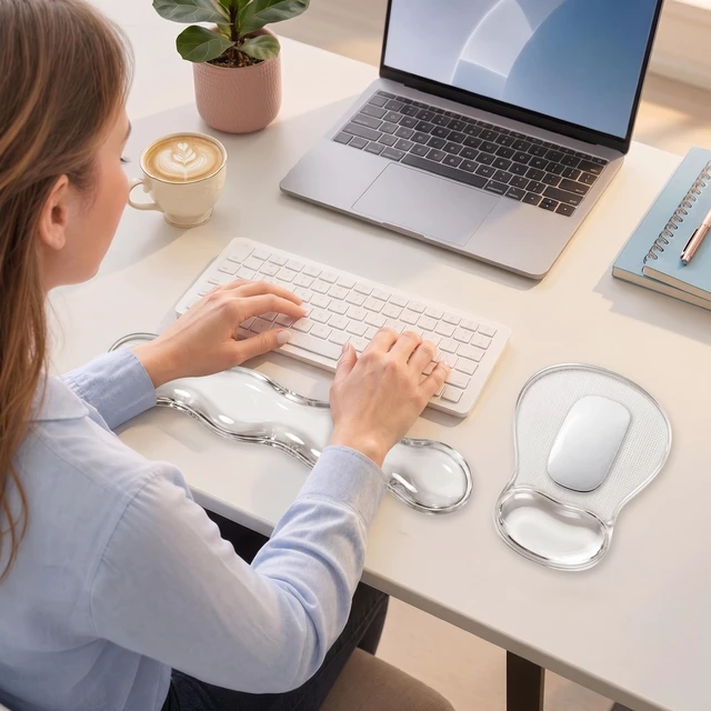 Alt view image 7 of 7 - Gel Keyboard and Mouse Wrist Rest Set for Computer, Clear Wavy Mouse Pad with Wrist Rest, Ergonomic Design, Waterproof, Non-Slip, Easy to Clean, Typing Comfort for Office and Gaming