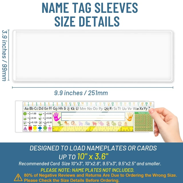 Alt view image 2 of 7 - 30 PCS Nameplate Pockets, 9.9" x 3.9" Self Adhesive Desk Name Tag Sleeves, Thicken PVC, Wrinkles Free and Easy Remove Name Tag Holder for Classroom Student Desk Bins