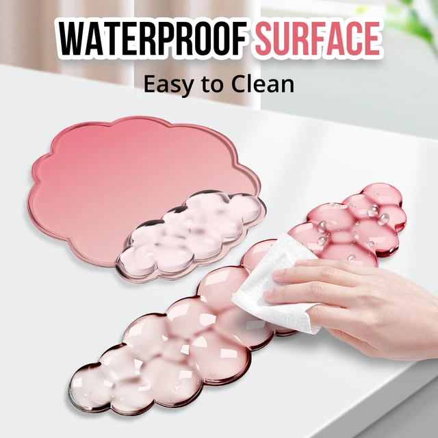 Alt view image 4 of 6 - Gel Keyboard and Mouse Wrist Rest Set for Computer, Gradient Rose Red Cloud Mouse Pad with Wrist Rest, Ergonomic Design, Waterproof, Non-Slip, Easy to Clean, Typing Comfort for Office and Gaming